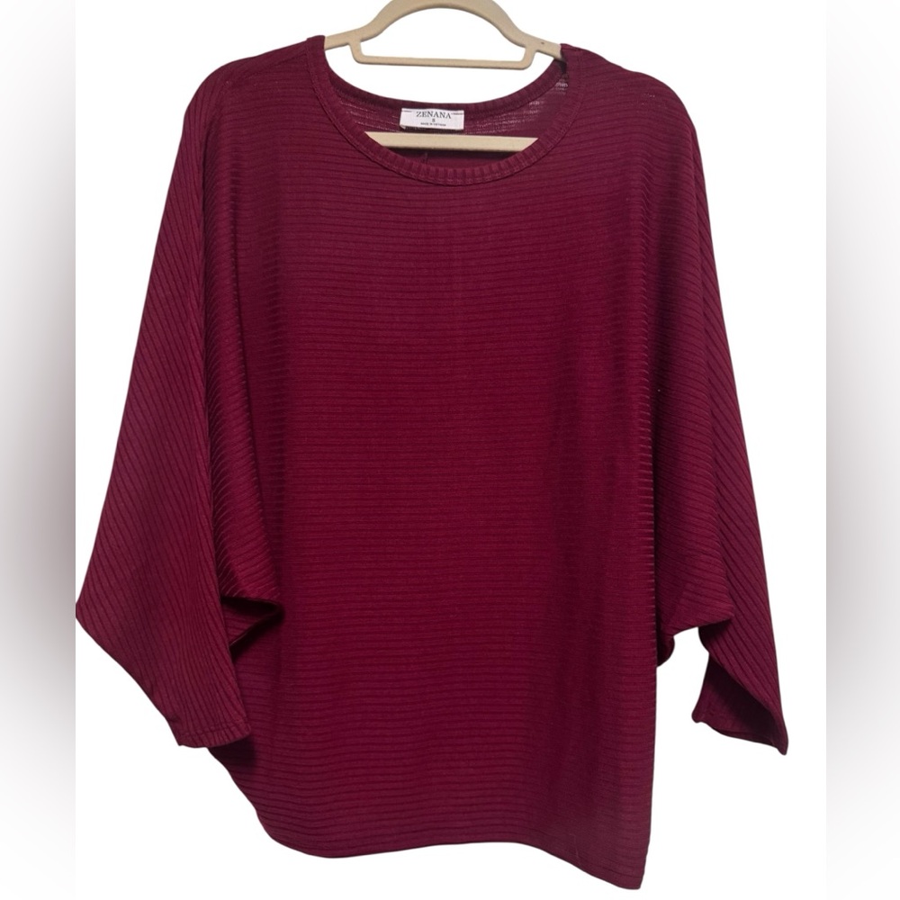 Zenana Women's Ribbed Dolman Sleeve Top in Burgundy - NWOT Size Small